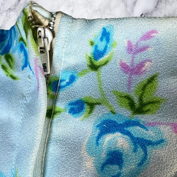 Handmade Vintage Baby Blue Rose Print Floral Prairie Empire Waist Dress - Picture 6 of 12